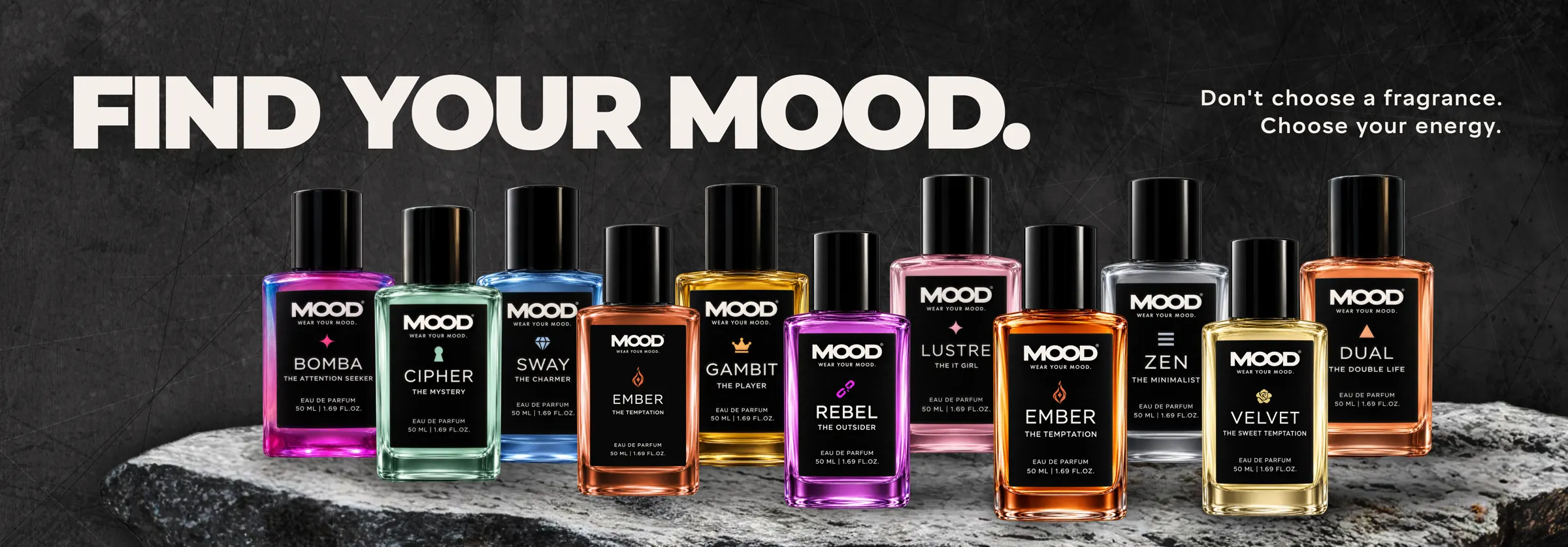 MOOD fragrance line — Find your mood. Don't choose a fragrance. Choose your energy.